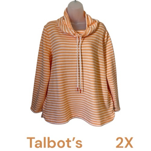 Talbots Tops - T by Talbots SPRING Melon & White Cowl Neck w/Drawstring Pullover PLUS:  2X   #L